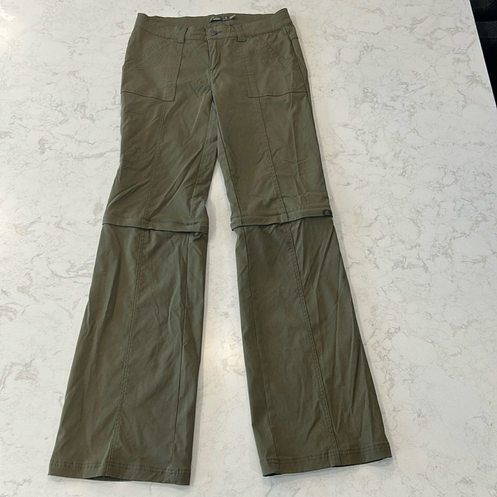 Prana Breathe Pants Womens 8‎ Tall Convertible Shorts Monarch Green Wide Zip Off